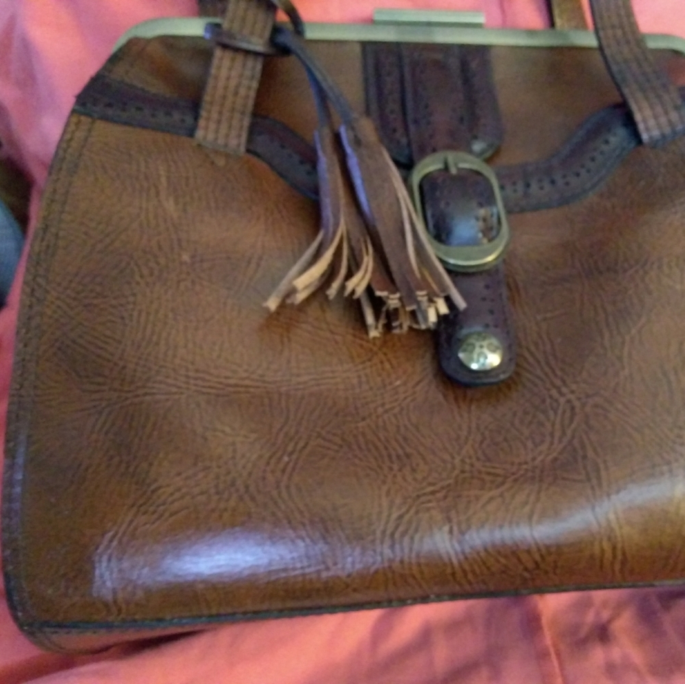 Patricia Nash frame satchel brown leather handbag